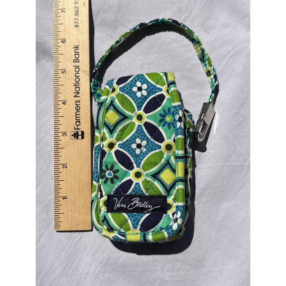 Vera Bradley Bali Blue Quilted Floral Phone Lipstick Gloss Mascara Case Wristlet